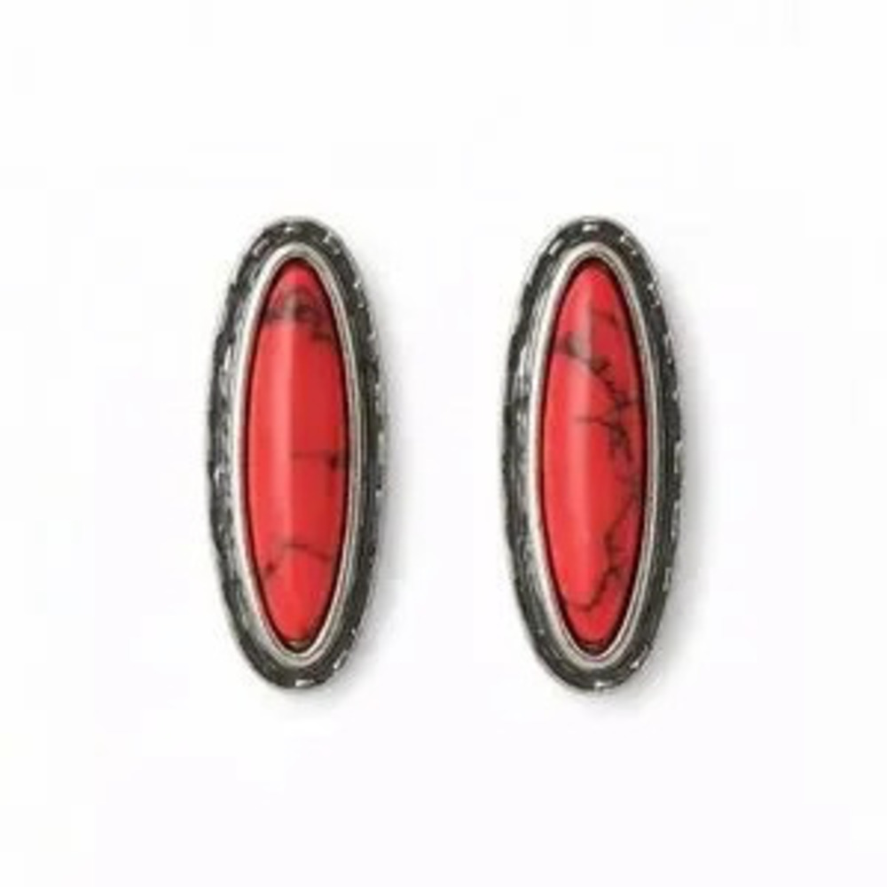Western Silver and Red Stones Earrings